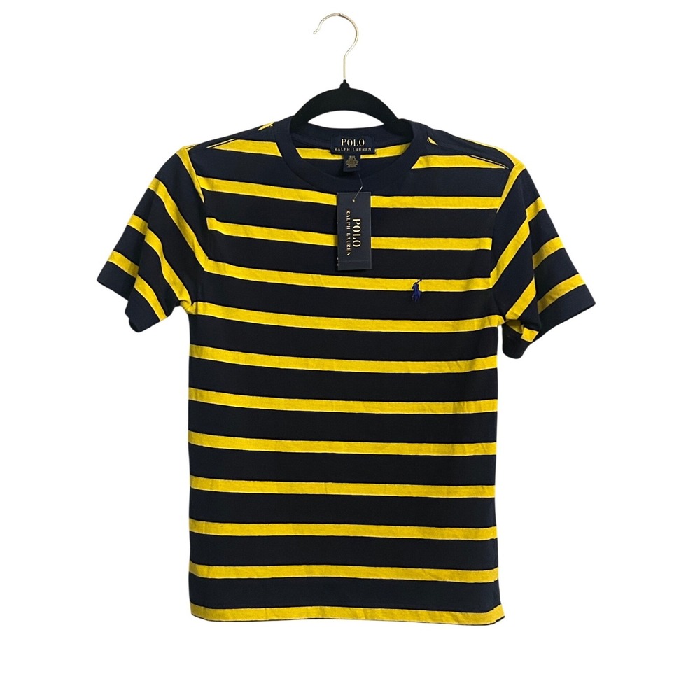 Boys Polo Ralph Lauren Navy/Yellow Striped Tee Size S (8) Short Sleeves
